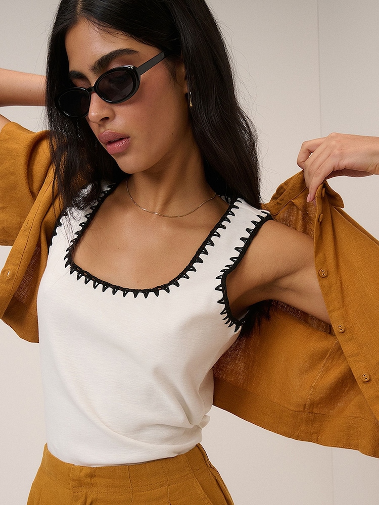 Nobodys Child Cream Crochet Trim Vest - Image 1 of 5 Nobodys Child Cream Crochet Trim Vest - Image 1 of 5