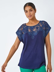 Roman Blue Palm Print Burnout T-Shirt - Image 1 of 5