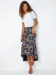Roman Blue Ditsy Floral Print Midi Skirt - Image 1 of 4