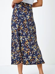Roman Blue Ditsy Floral Print Midi Skirt - Image 3 of 4