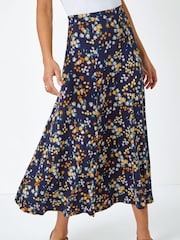 Roman Blue Ditsy Floral Print Midi Skirt - Image 4 of 4