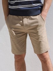Threadbare Stone Cotton Stretch Turn-Up Chino Shorts with Woven Belt - Image 1 of 4