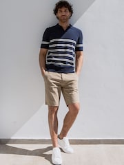 Threadbare Stone Cotton Stretch Turn-Up Chino Shorts with Woven Belt - Image 3 of 4