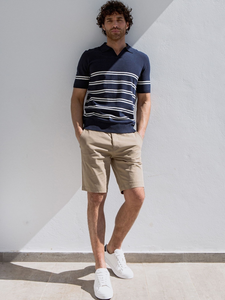 Threadbare Stone Cotton Stretch Turn-Up Chino Shorts with Woven Belt - Image 3 of 4
