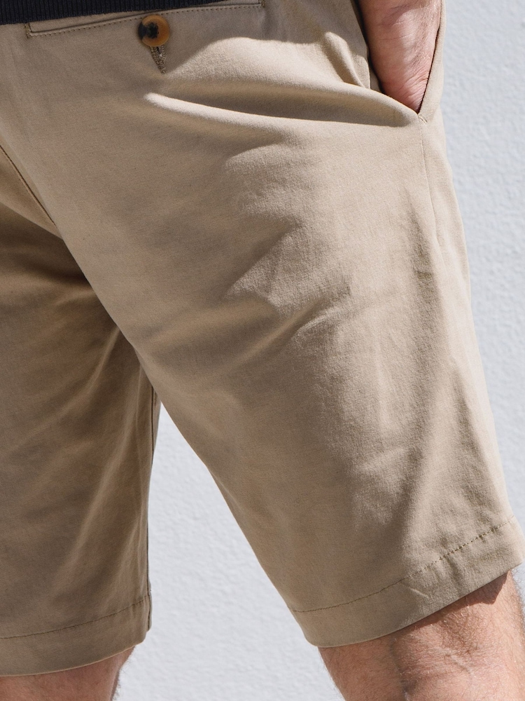 Threadbare Stone Cotton Stretch Turn-Up Chino Shorts with Woven Belt - Image 4 of 4