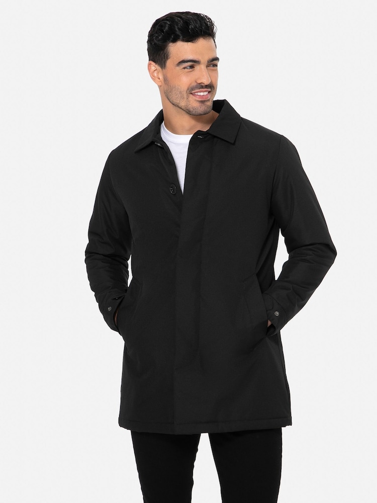 Threadbare Black Showerproof Padded Longline Trench Coat - Image 1 of 4