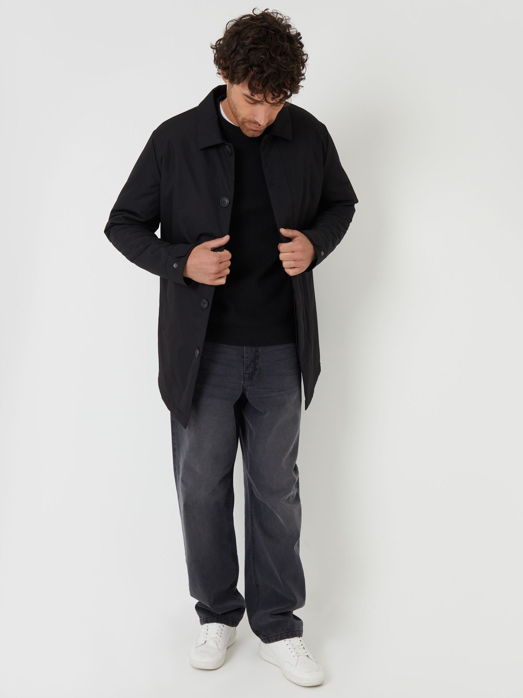 Buy Threadbare Black Showerproof Padded Longline Trench Coat from