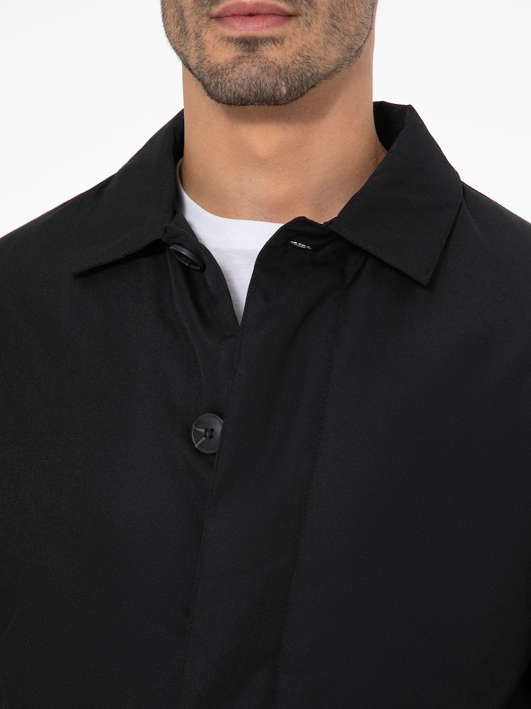 Threadbare Black Showerproof Padded Longline Trench Coat - Image 4 of 4