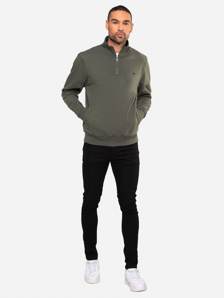 Threadbare Khaki Quarter Zip Neck Sweatshirt - Image 3 of 4