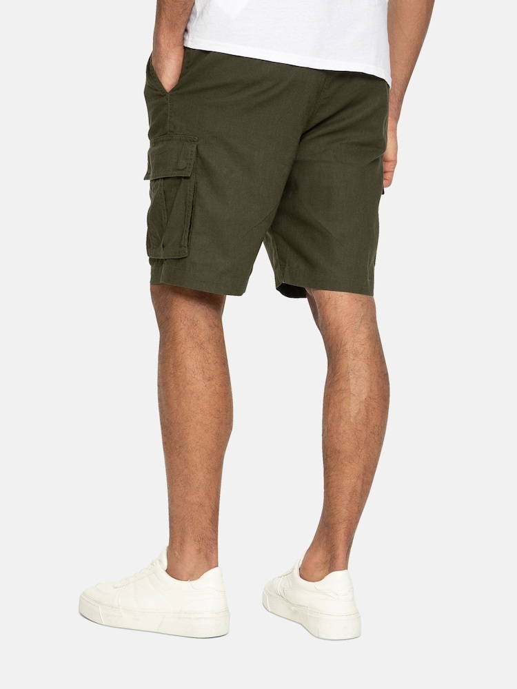 Threadbare Khaki Swansea Pull On Linen Blend Cargo Shorts - Image 2 of 4