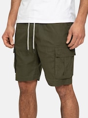 Threadbare Khaki Swansea Pull On Linen Blend Cargo Shorts - Image 4 of 4