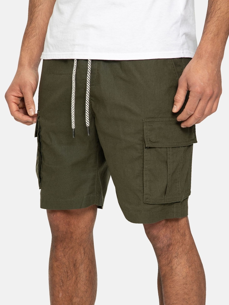 Threadbare Khaki Swansea Pull On Linen Blend Cargo Shorts - Image 4 of 4