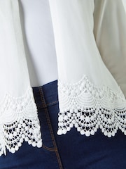 Roman White Scalloped Lace Trim Knitted Shrug - Image 5 of 5