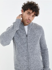 Threadbare Light Grey Grey Zip Up Cardigan - Image 4 of 4