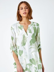 Roman Green Floral Print Pleat Front Top - Image 1 of 5