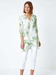 Roman Green Floral Print Pleat Front Top - Image 2 of 5