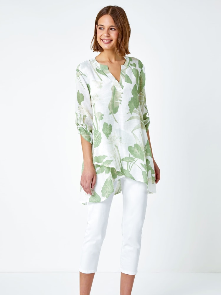 Roman Green Floral Print Pleat Front Top - Image 2 of 5