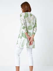Roman Green Floral Print Pleat Front Top - Image 3 of 5