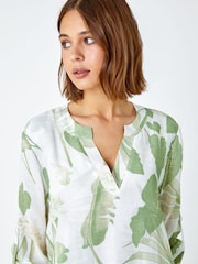Roman Green Floral Print Pleat Front Top - Image 4 of 5
