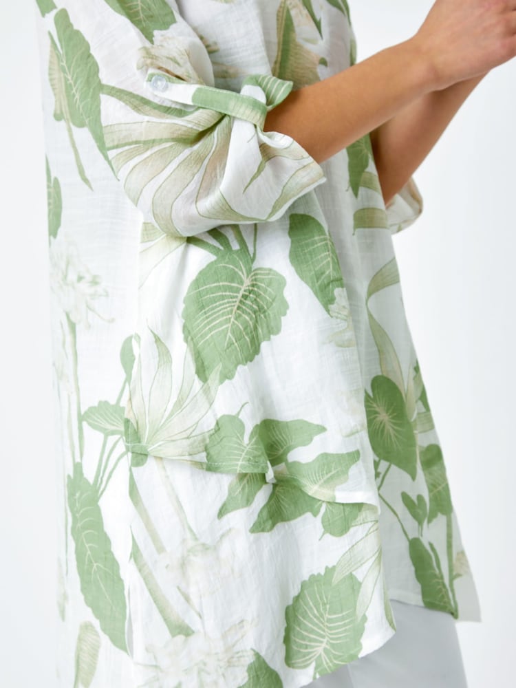 Roman Green Floral Print Pleat Front Top - Image 5 of 5