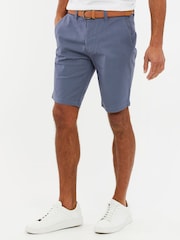 Threadbare Blue Cotton Stretch Turn-Up Chino Shorts with Woven Belt - Image 1 of 4