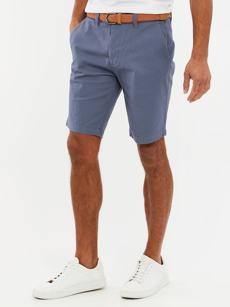 Threadbare Blue Cotton Stretch Turn-Up Chino Shorts with Woven Belt - Image 1 of 4