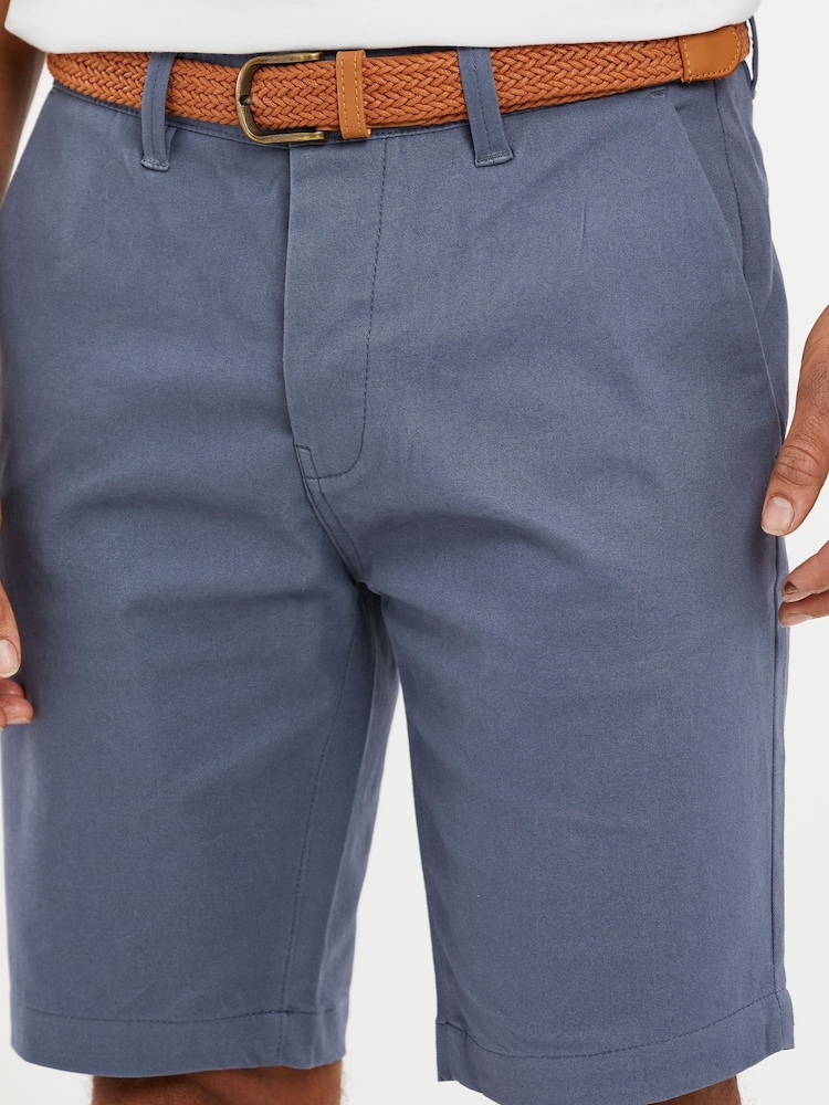 Threadbare Blue Cotton Stretch Turn-Up Chino Shorts with Woven Belt - Image 4 of 4