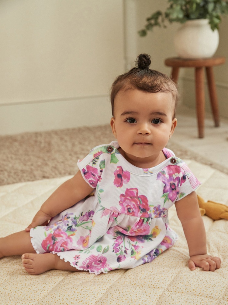 White Floral Baby Peplum Rib Top and Shorts 2 Piece Set - Image 1 of 14