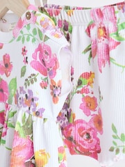 White Floral Baby Peplum Rib Top and Shorts 2 Piece Set - Image 10 of 14