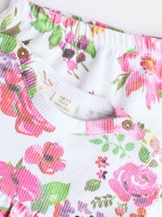 White Floral Baby Peplum Rib Top and Shorts 2 Piece Set - Image 11 of 14