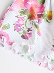 White Floral Baby Peplum Rib Top and Shorts 2 Piece Set - Image 13 of 14