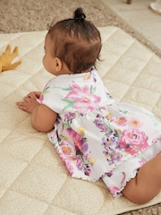 White Floral Baby Peplum Rib Top and Shorts 2 Piece Set - Image 2 of 14