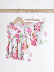 White Floral Baby Peplum Rib Top and Shorts 2 Piece Set - Image 4 of 14