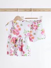 White Floral Baby Peplum Rib Top and Shorts 2 Piece Set - Image 5 of 14