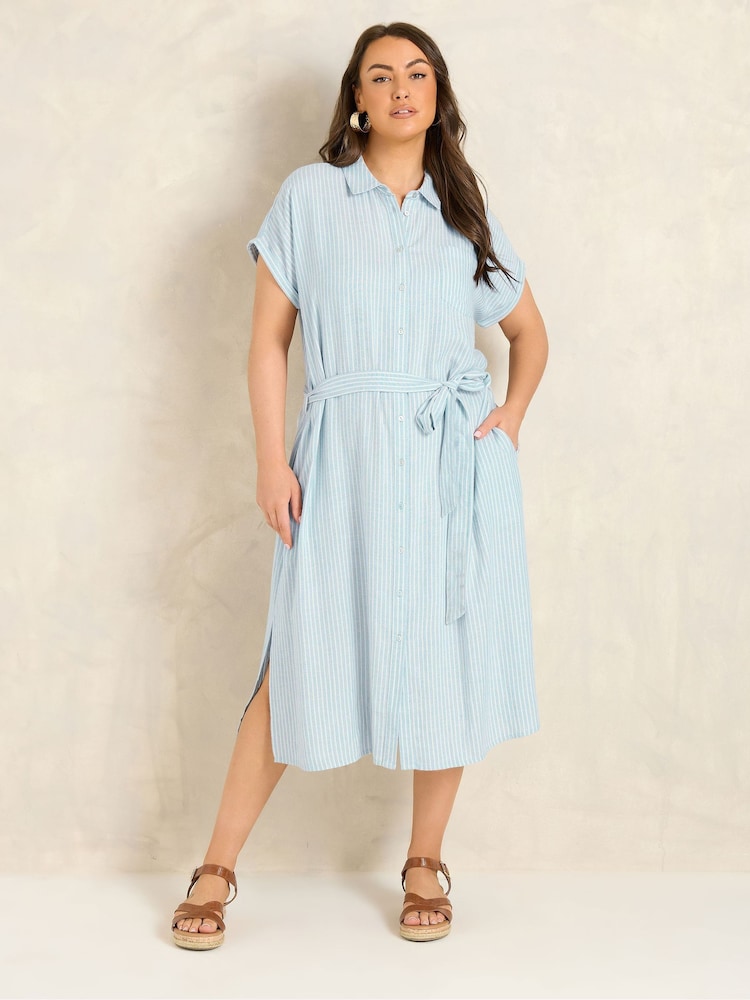 Evans Blue Stripe Shirt Dress - Image 1 of 5 Evans Blue Stripe Shirt Dress - Image 1 of 5