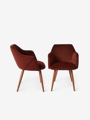 MADE.COM Set of 2 Rust Red and Walnut Legs Lule Arm Dining Chairs - Image 2 of 3