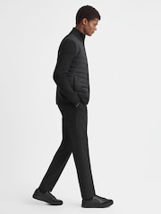 Reiss Black Southend Hybrid Quilt and Knit Zip-Through Jacket - Image 1 of 8