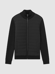 Reiss Black Southend Hybrid Quilt and Knit Zip-Through Jacket - Image 2 of 8