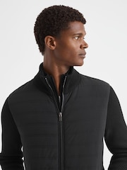 Reiss Black Southend Hybrid Quilt and Knit Zip-Through Jacket - Image 4 of 8
