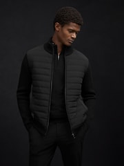 Reiss Black Southend Hybrid Quilt and Knit Zip-Through Jacket - Image 5 of 8