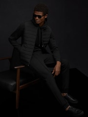 Reiss Black Southend Hybrid Quilt and Knit Zip-Through Jacket - Image 6 of 8