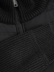 Reiss Black Southend Hybrid Quilt and Knit Zip-Through Jacket - Image 7 of 8