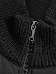Reiss Black Southend Hybrid Quilt and Knit Zip-Through Jacket - Image 8 of 8
