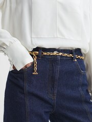 Reiss Gold Cammie Oval Metal Chain Belt - Image 1 of 4