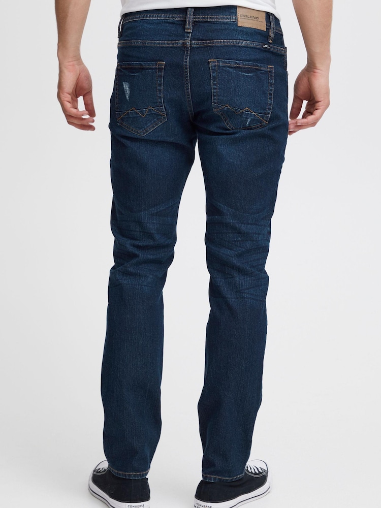 Blend Blue Dark Jet Fit Distressed Mid Stretch Denim Jeans - Image 2 of 5