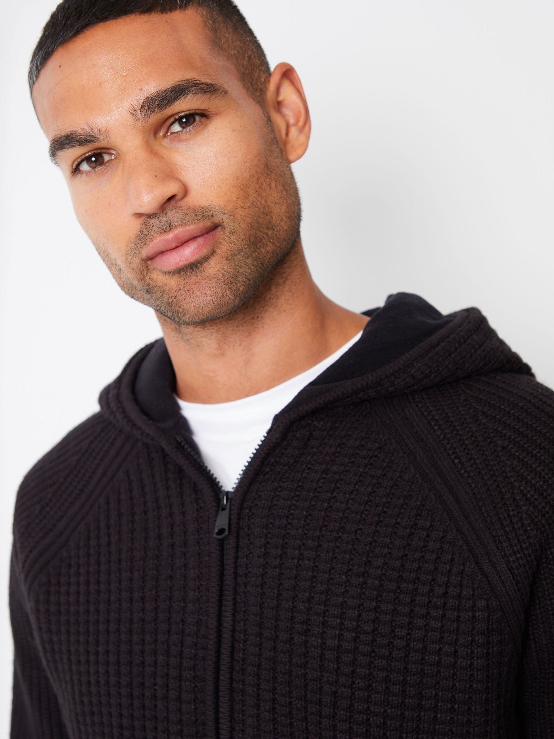 Buy Threadbare Black Zip-Up Knitted Hoodie with Microfleece Lining