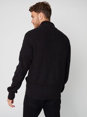 Threadbare Black Zip Through Cable Knit Cardigan - Image 2 of 4