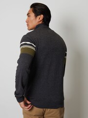 Threadbare Grey Stripe Quarter Zip Knitted 100% Cotton Jumper - Image 2 of 4