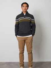 Threadbare Grey Stripe Quarter Zip Knitted 100% Cotton Jumper - Image 3 of 4