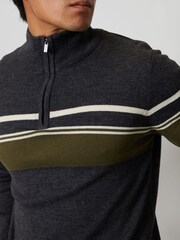 Threadbare Grey Stripe Quarter Zip Knitted 100% Cotton Jumper - Image 4 of 4